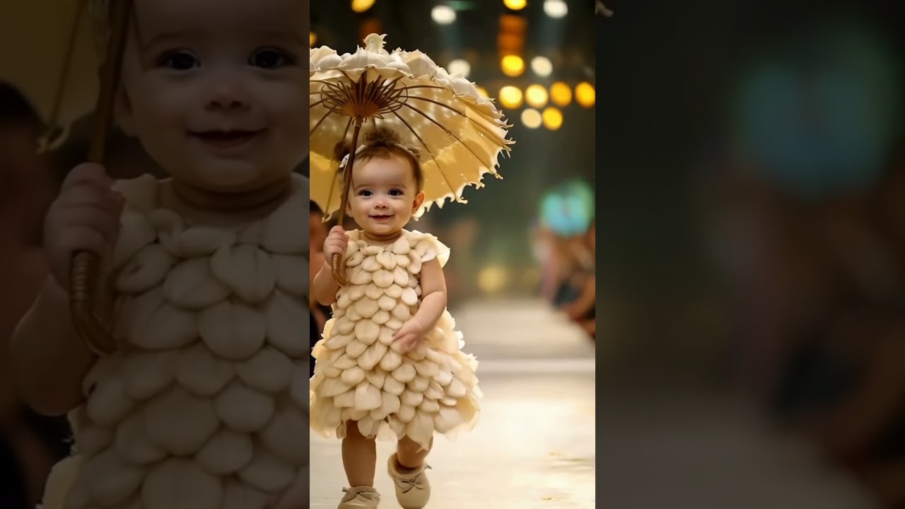 cute white umbrella girl fashion show runway 