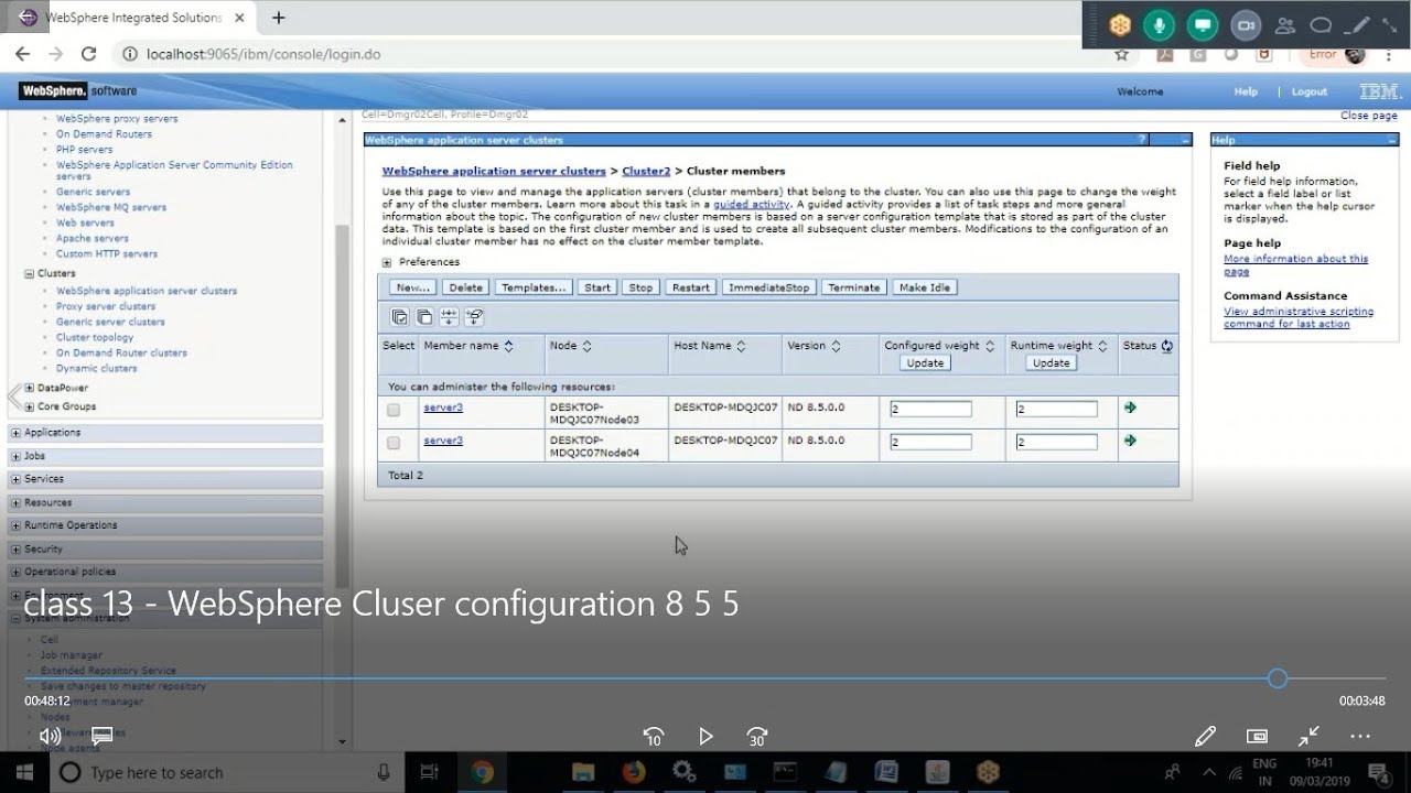 Class 13 -  WebSphere Cluster Configuration Ver 8.5