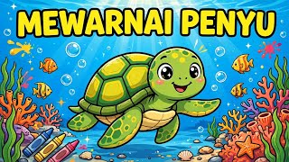 Mewarnai Penyu Lucu di Laut Biru 🐢🎨 Belajar Warna Hewan Laut