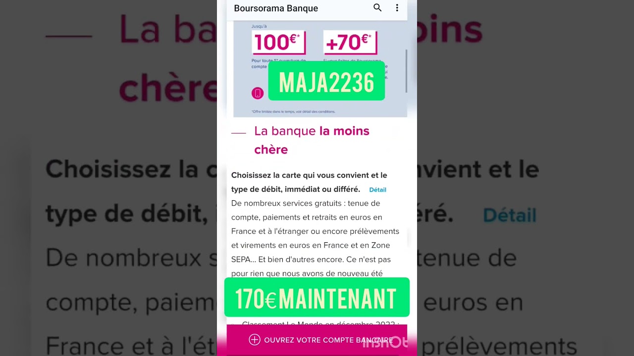 BONUS 170€ 3 jours seulement Boursorama