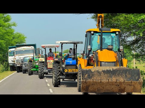 Jcb 3dx loading Mud in TATA Tippers Tractors Swaraj 855F New Holland 3630 Tractor 4x4 jcbThar Truck