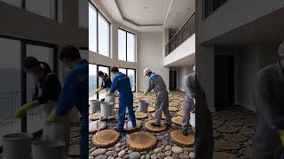 Living room epoxy wood slice flooring renovation#homedecor #renovation#ai#design