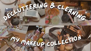 DECLUTTER + CLEAN MY MAKEUP COLLECTION WITH ME !!