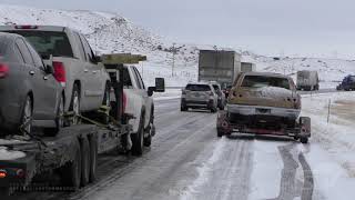 12-05-2021 Billings, MT - Icy I-90 Causes Major Travel Delays - EB Lanes Blocked - Drone