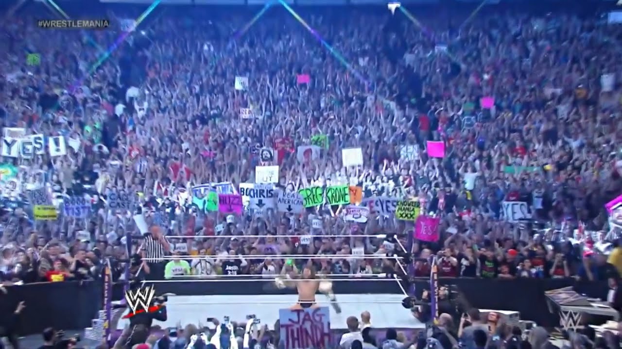 WWE wrestling crowd reaction fans cheering excited audience wrestling event atmosphere
