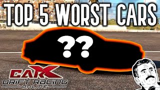 TOP 5 WORST DRIFT CARS | carx drift racing online
