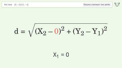 Find the distance between two points p1 (0,-4) and p2 (11,-4): Step-by-Step Video Solution