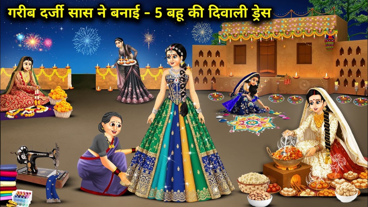 गरीब दर्जी सास ने बनाई - 5 बहू की दिवाली ड्रेस | Poor tailor mother-in-law made Diwali|Cartoon Video