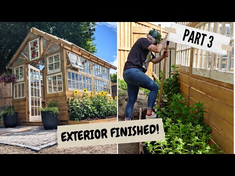 greenhouse exterior is FINISHED! | adding pathway, garden beds and solar fan! | EP 3 | DIY Danie
