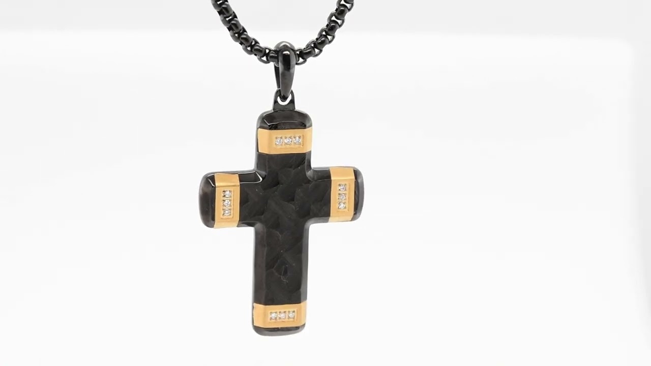 Matte Finish Black IP Carved Steel Small Cross Pendant with