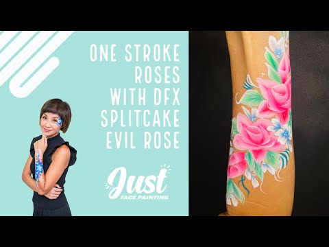 Simple One Stroke Roses Face Painting with DXF Evil Rose Split Cake (Anyone can do it)