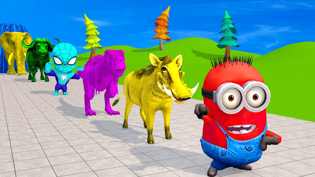 Long Slide Game With Cow Elephant Gorilla Hippopotamus Tiger 3d Animal Game Funny 3d Animals