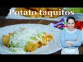 Fried POTATO rolled taquitos with Tomatillo-Avocado salsa  | Potato & cheese flautas