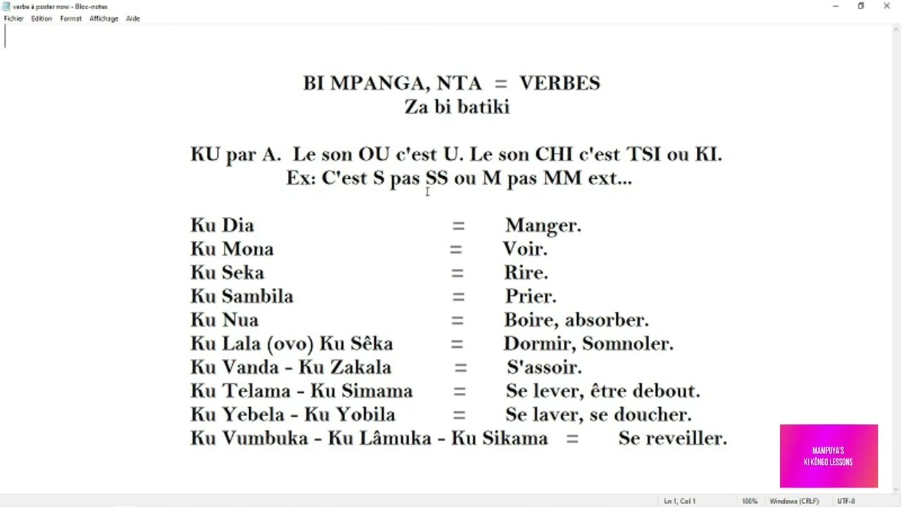 Apprendre les verbes en ki Kongo - Part 1