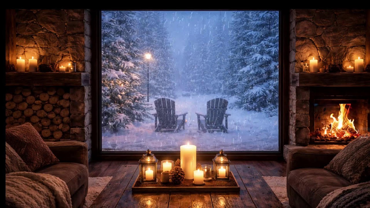Fireside Jazz While Snow Falls Quietly  Winter Night Live