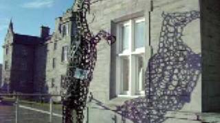 Horse sculpture made from horse shoes.