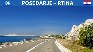Driving in Croatia. A road from mainland to Pag island. 4K