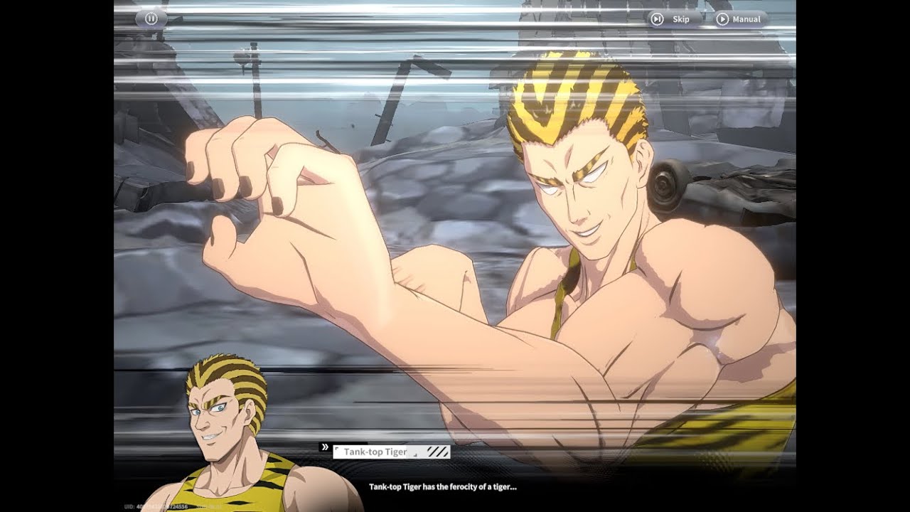 Genos calms Saitama • Tank Top Tiger & Tank Top Blackhole • One Punch Man: World •  All bald