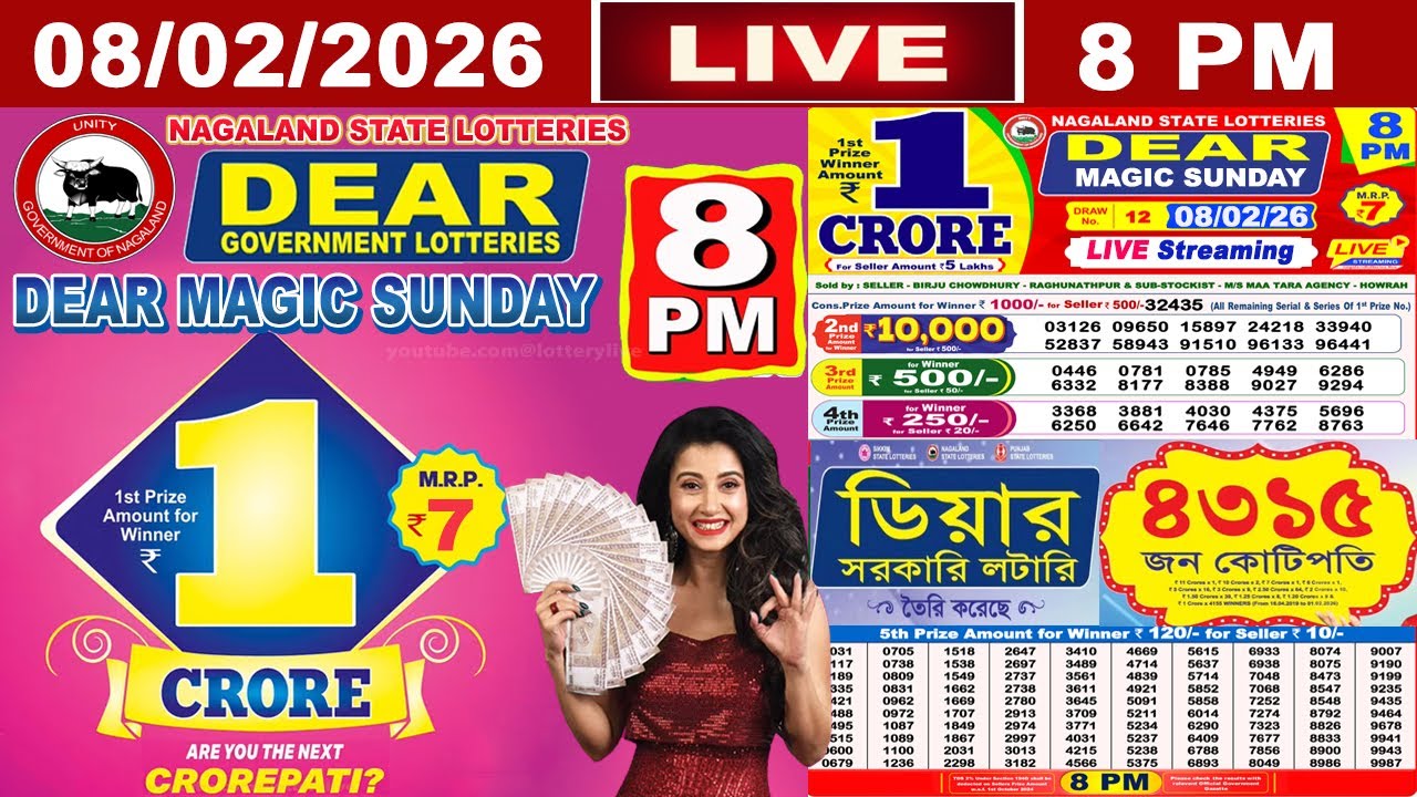 [LIVE] Lottery 8:00 PM Dear Nagaland state lottery live draw result 08.02.2026 | Lottery live