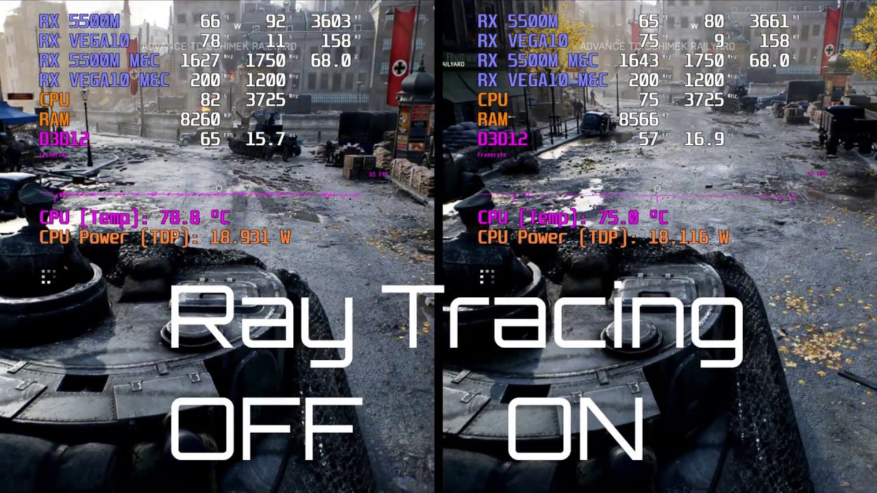 RX 5500M Battlefield 5 Ray Tracing OFF vs ON Ultra Setting - YouTube