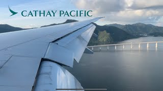 Cathay Pacific 777-300ER early morning landing in Hong Kong (HKG)