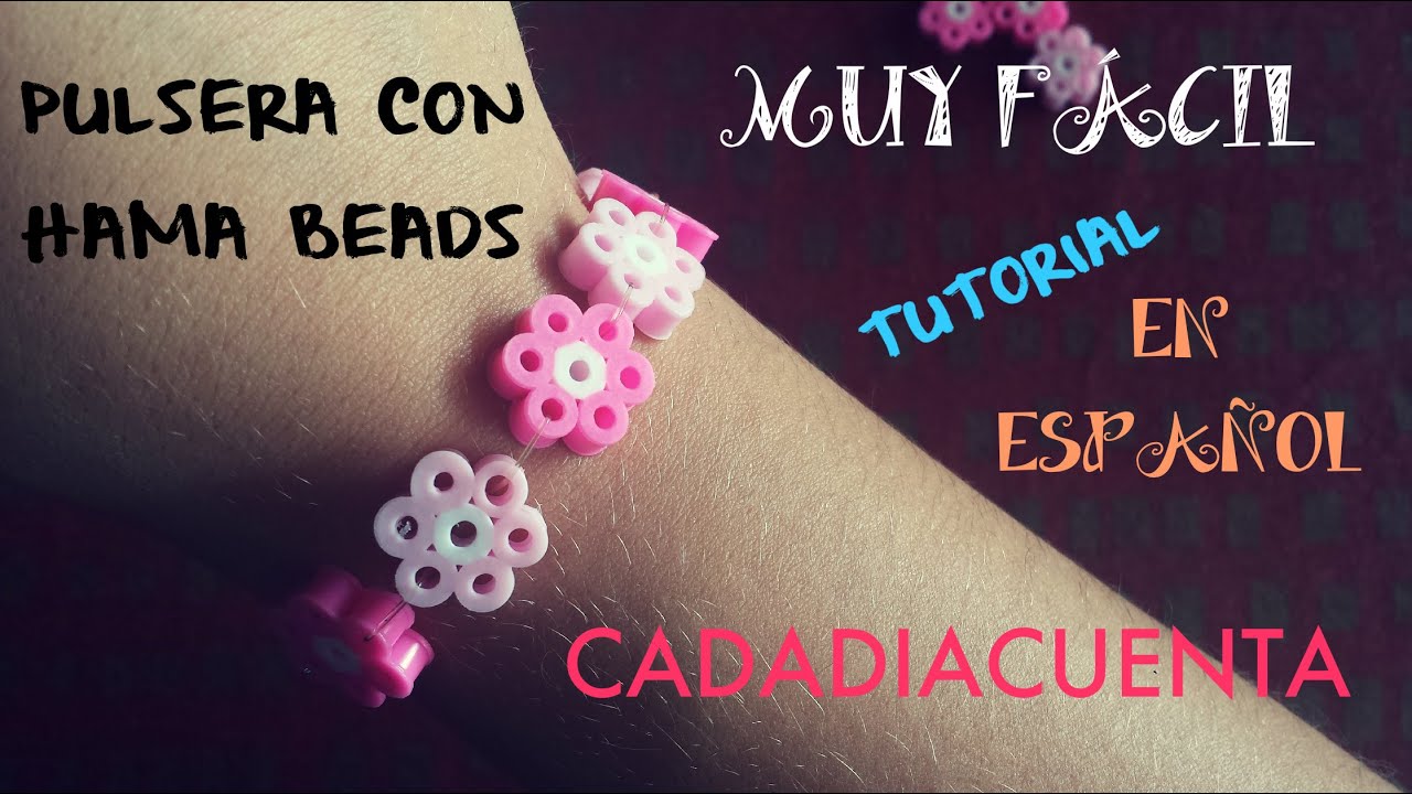 TUTORIAL CÓMO HACER PULSERA DE FLORES CON HAMA BEADS(PERLER BEADS BRACELET)EN ESPAÑOL