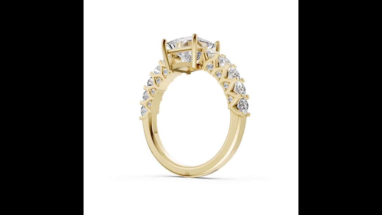 Princess Cut Diamond With Scalloped Graduated Shank Ring