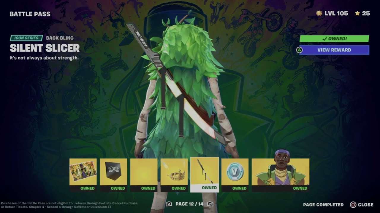 How to Unlock Silent Slicer Back Bling in Fortnite | Battle Pass Rewards Page 12