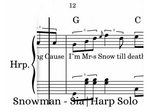 Snowman (Harp Solo Notes Sheet Music + Audio) - Sia
