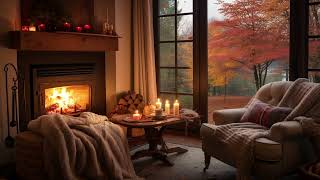 Relaxing Autumn Leaffall π Soft Jazz & Cozy Cabin Ambience | Fireplace Sounds for Deep Relaxation