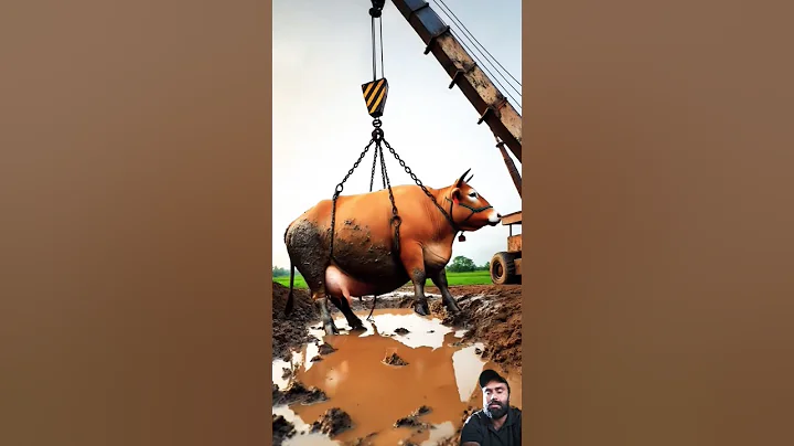 Fat cow stuck in mud, farmers saved it #humanity #cow #cowlover #shortsfeed #animals #rescue #ai