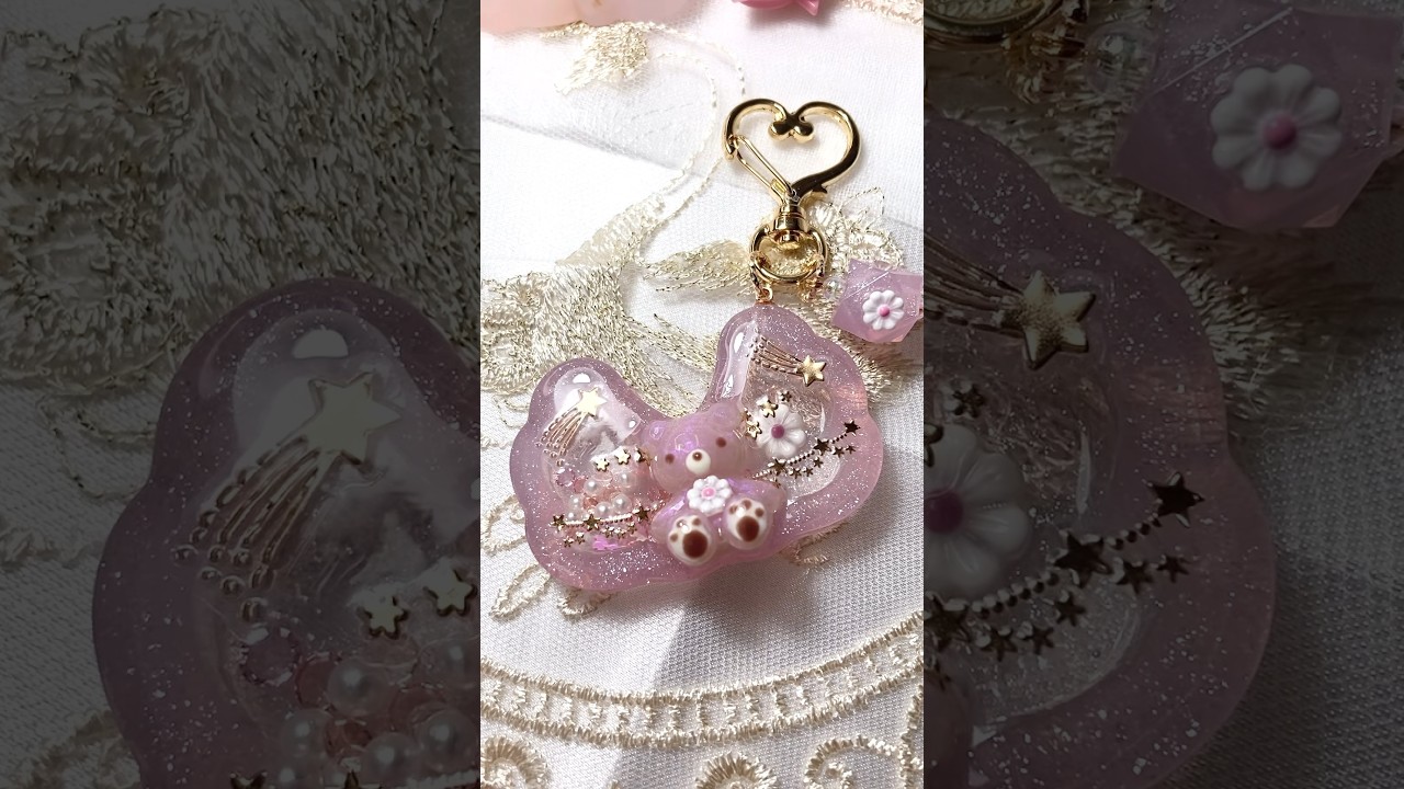 天使 クマ レジン クリアブルー 手染めビーズ ハート じゃらじゃら 