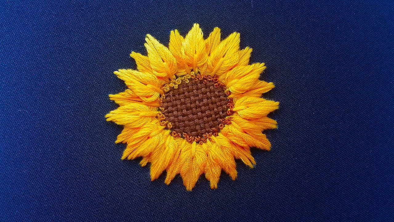New Design 3D Embroidery of Sunflower Buttonhole stitch Double petals