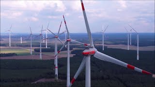 Wind farm Niederwerbig from the air, 8 x Enercon E-101