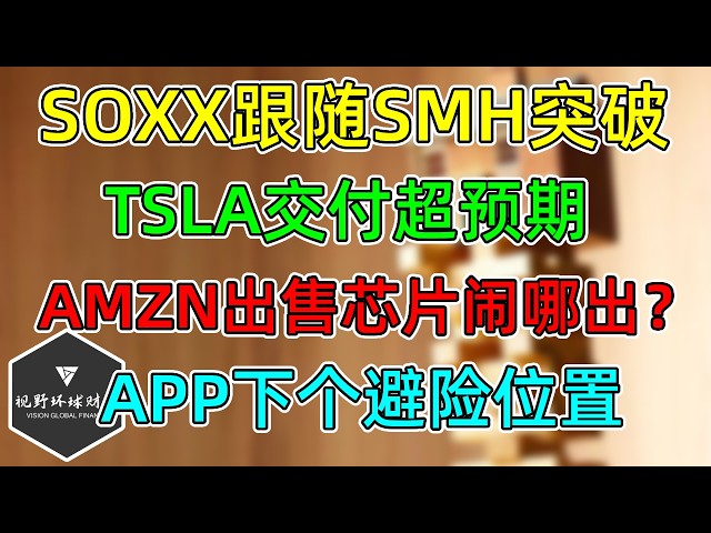美股 QQQ收盘新高！AMZN出售芯片不过了？SOXX跟随SMH突破！TSLA交付超预期！APP下个避险位置！