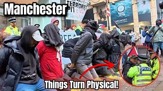 Manchester ERUPTS 🇵🇸 Heated Palestine Protest & Iranian Rally almost Collide