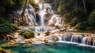 Relaxing Laos Waterfall Ambient Screensaver with Water & Birdsong Nature Sounds for Sleep Study | 4K screenshot 4