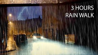 3hours Walking in Night Heavy Rain / June / Rain walk Sounds ASMR for sleeping study 폭우 빗소리