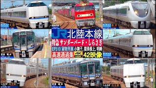4K / HOKURIKU Line Limited Express Thunderbird, Shirasagi , Freight train high speed pass