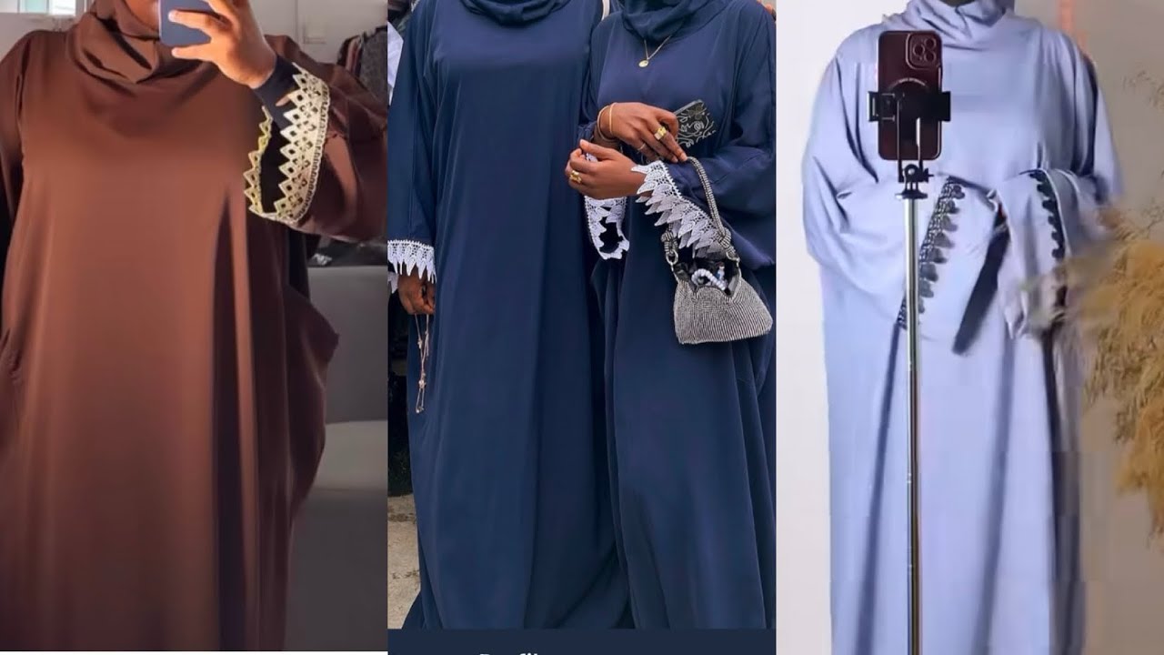 How to cut and sew a hoodie(overhead) Abaya with lace trimmings on the sleeves 