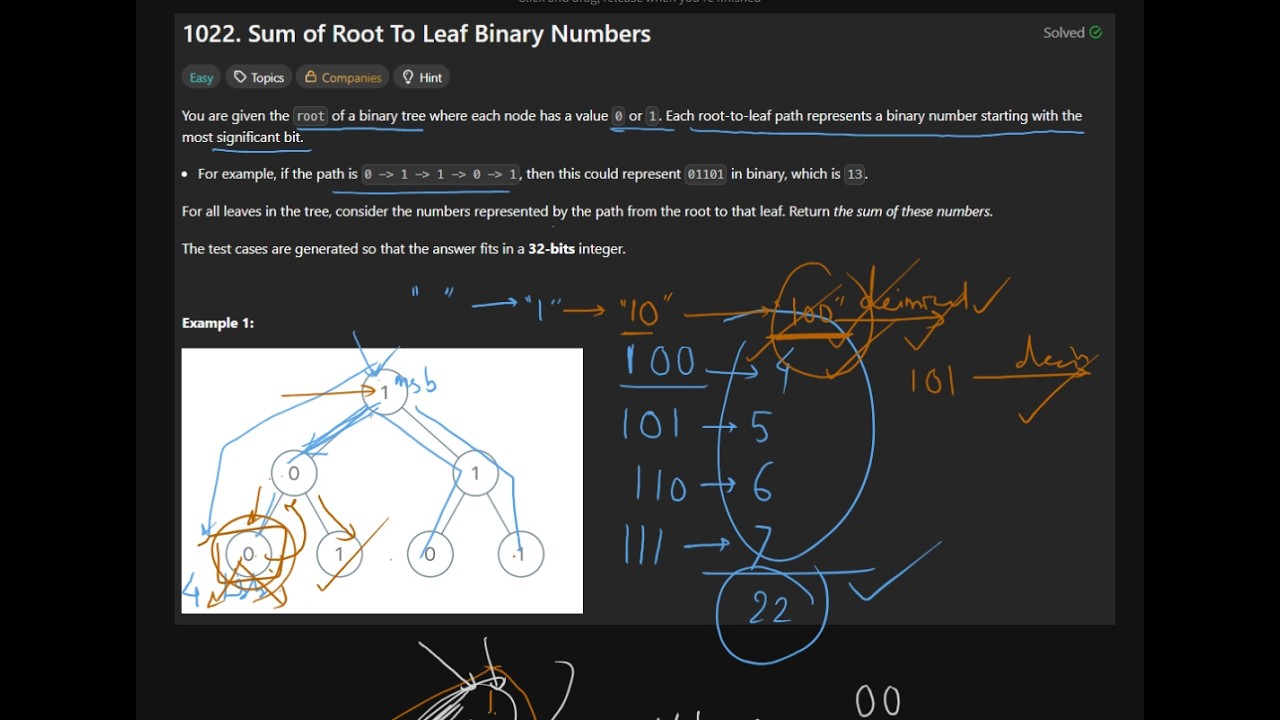 Sum of Root to Leaf Binary Numbers | Easy Tree Problem with Bit Shift ...