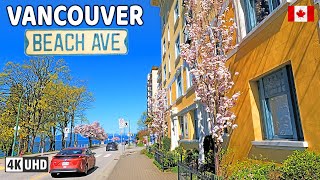 【4K】☀  Downtown Vancouver BC, Canada. April 05 2024. Beach Ave, Burrard St, Hornby St.