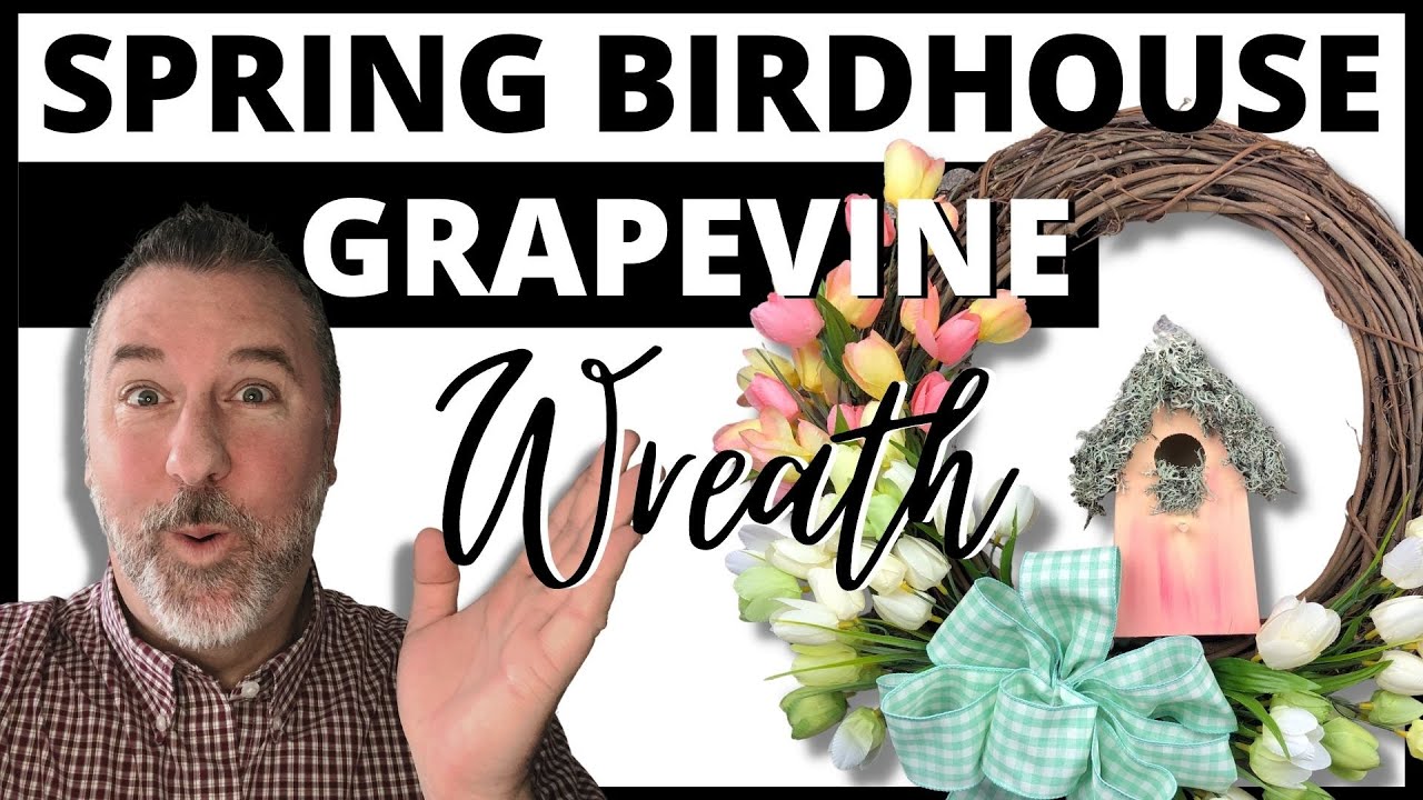 Spring Birdhouse Grapevine Wreath