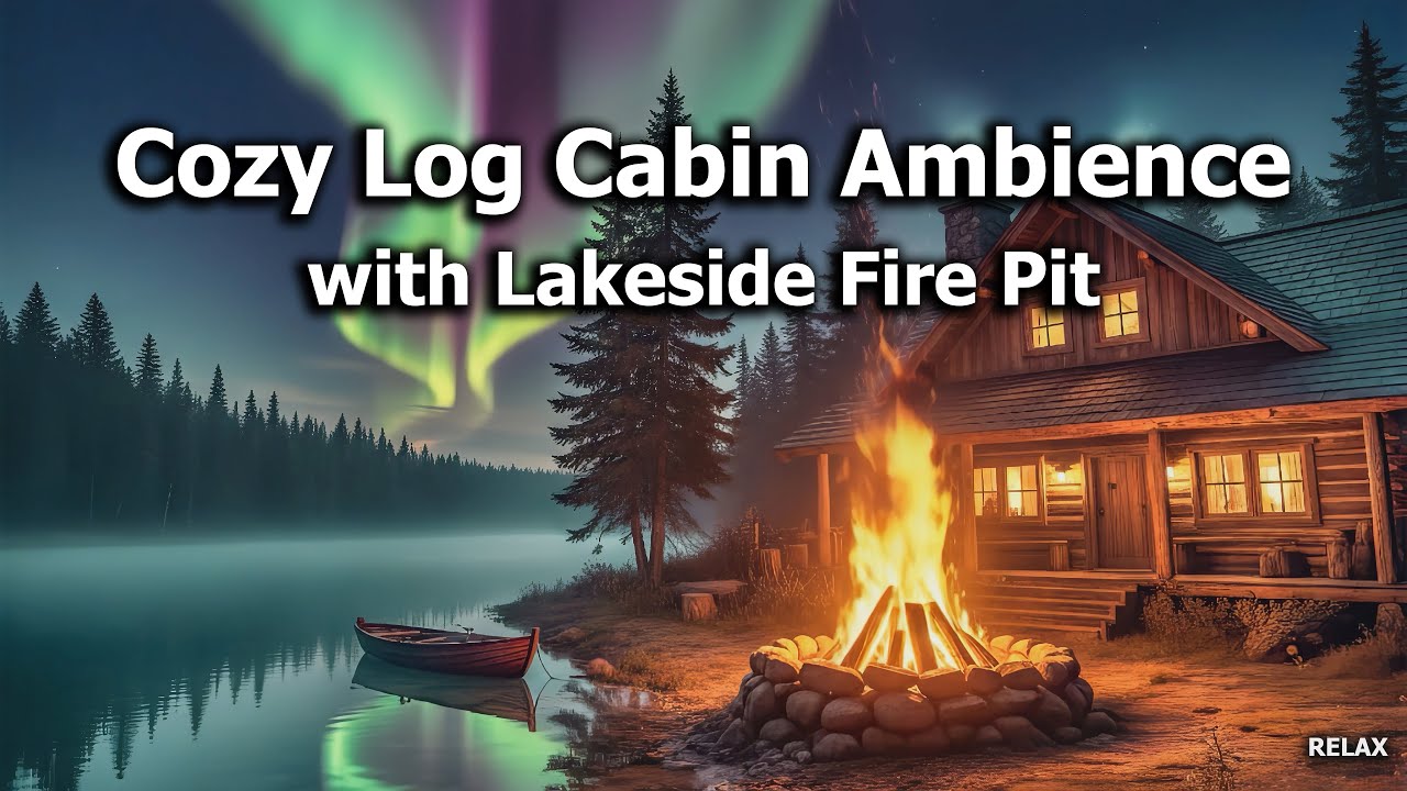 Cozy Log Cabin Ambience with Lakeside Fire Pit 🔥🪵 | 2 Hours Relaxing ...