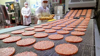 Amazing mass production! Hamburger making process  Korean food factory