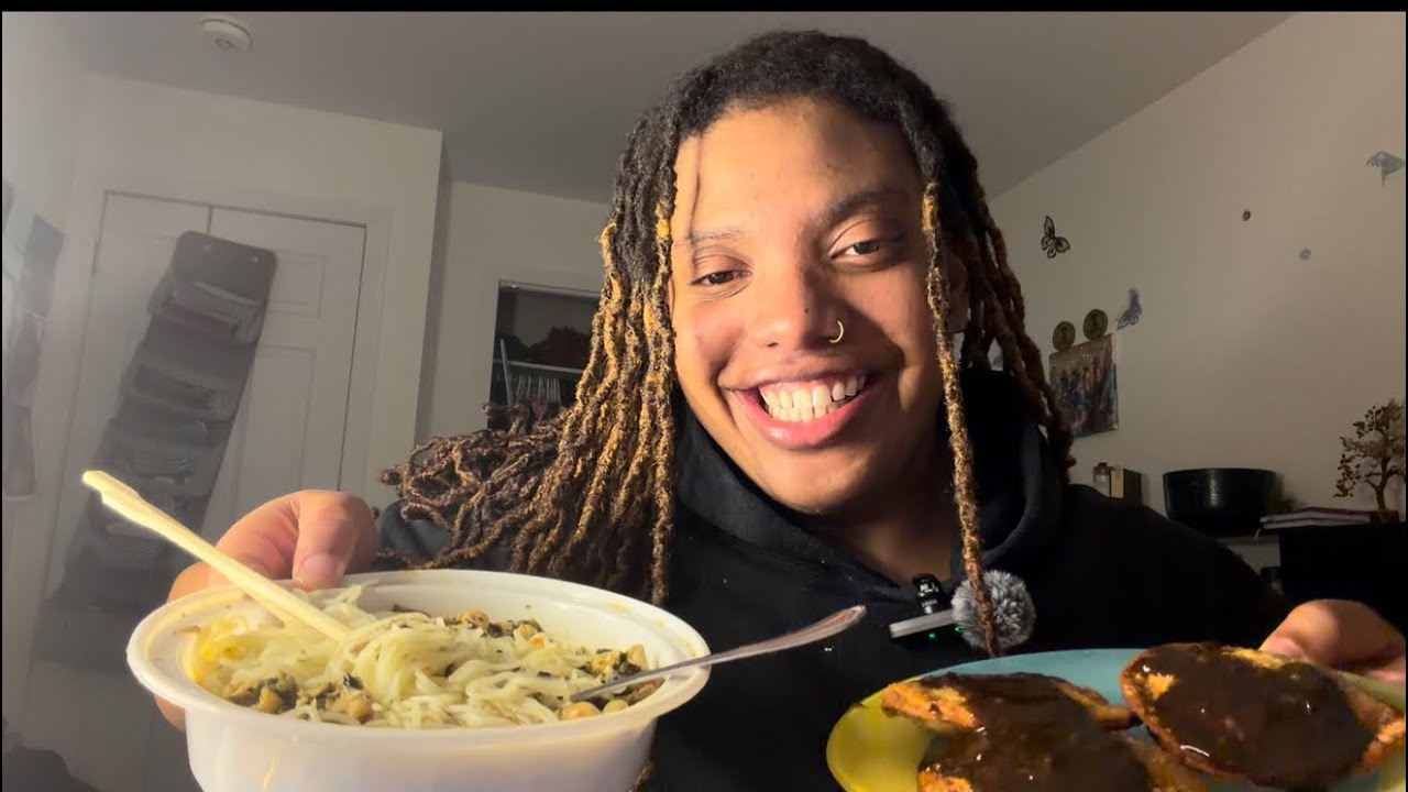 Eating deep fried oxtails dumplings with home made chicken noodle soup