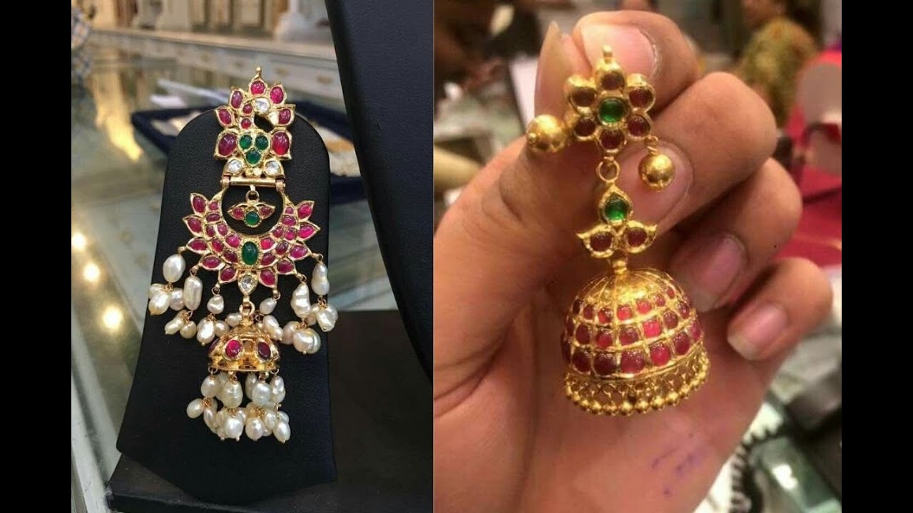 Kemp Ruby Gold Party Wear Earrings Designs