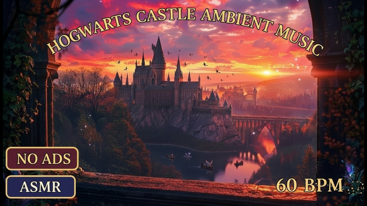 Hogwarts Castle Sunset - 4K Ambient Music | NO ADS ASMR Sleep