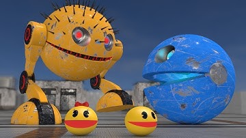 Pacman & Ms. Pacman vs Two-Legged Walking Robot Pacman | Fireknight99