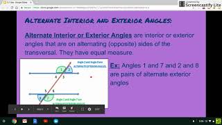 Parallel Lines Cut by a Transversal Notes